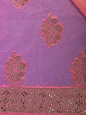 Peach Pink Ombre Zari Sequin Embellishment Organza Saree - Diadem