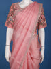 Peach Pink Solid Sequin Embellishment Organza Saree - Diadem