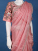 Peach Pink Solid Sequin Embellishment Organza Saree - Diadem