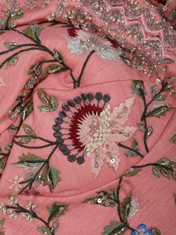 Peach Pink Solid Sequin Embellishment Organza Saree - Diadem