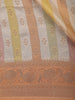 Peach and Multicolor Stripes Woven Banarasi Silk Saree with Contrast Zari Border