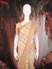 Peach and Multicolor Stripes Woven Banarasi Silk Saree with Contrast Zari Border