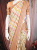 Peach and Multicolor Stripes Woven Banarasi Silk Saree with Contrast Zari Border