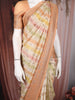 Peach and Multicolor Stripes Woven Banarasi Silk Saree with Contrast Zari Border