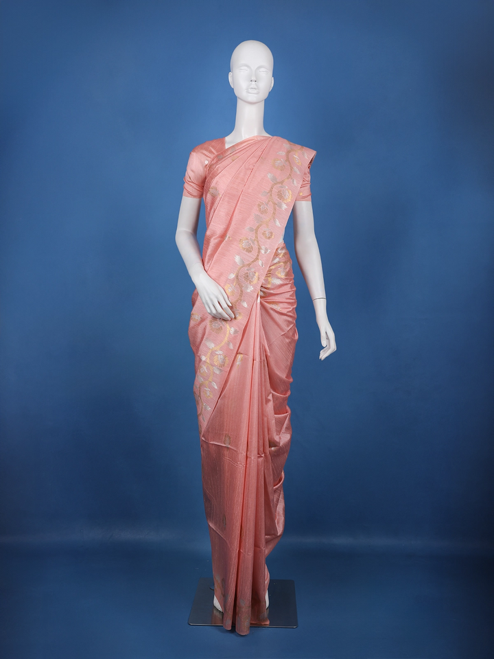Peach floral Design Semi Tissue Saree - Diadem