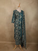 Peacock Blue Abstract Printed Design Cotton Straight Cut Salwar Suit with Dupatta