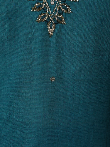 Peacock Blue Beads Embroidered Silk Salwar Suit - Diadem