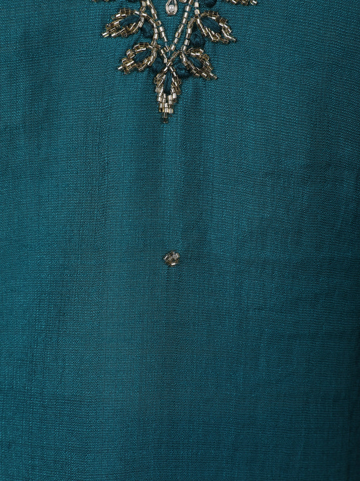 Peacock Blue Beads Embroidered Silk Salwar Suit - Diadem
