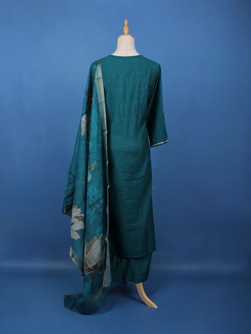 Peacock Blue Beads Embroidered Silk Salwar Suit - Diadem