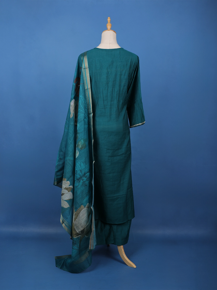 Peacock Blue Beads Embroidered Silk Salwar Suit - Diadem