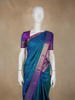Peacock Blue Butta Woven Design Pure Kanchipuram Silk Saree with Contrast Royal Purple Border