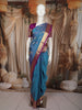 Peacock Blue Butta Woven Design Pure Kanchipuram Silk Saree with Contrast Zari Border