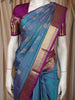 Peacock Blue Butta Woven Design Pure Kanchipuram Silk Saree with Contrast Zari Border