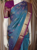 Peacock Blue Butta Woven Design Pure Kanchipuram Silk Saree with Contrast Zari Border
