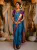 Peacock Blue Butta Woven Design Pure Kanchipuram Silk Saree with Contrast Zari Border