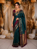 Peacock Blue Butta Zari Woven Design Pure Kanchipuram Silk Saree with Contrast Zari Border