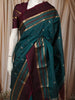 Peacock Blue Butta Zari Woven Design Pure Kanchipuram Silk Saree with Contrast Zari Border