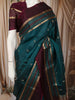Peacock Blue Butta Zari Woven Design Pure Kanchipuram Silk Saree with Contrast Zari Border