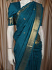 Peacock Blue Butta Zari Woven Design Pure Kanchipuram Silk Saree with Peacock Zari Border