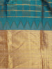 Peacock Blue  Checked Woven Kanchipuram Silk Saree