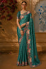 Peacock Blue Checked Zari Embroidered Design Pure Tussar Party Wear Saree with Motif Border