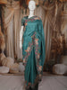 Peacock Blue Checked Zari Embroidered Design Pure Tussar Party Wear Saree with Motif Border