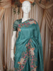 Peacock Blue Checked Zari Embroidered Design Pure Tussar Party Wear Saree with Motif Border