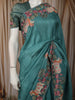Peacock Blue Checked Zari Embroidered Design Pure Tussar Party Wear Saree with Motif Border