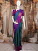 Peacock Blue Checked Zari Woven Design Pure Kanchipuram Silk Saree with Contrast Floral Butta Zari Border