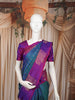 Peacock Blue Checked Zari Woven Design Pure Kanchipuram Silk Saree with Contrast Floral Butta Zari Border