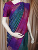 Peacock Blue Checked Zari Woven Design Pure Kanchipuram Silk Saree with Contrast Floral Butta Zari Border