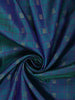 Peacock Blue Checked Zari Woven Design Pure Kanchipuram Silk Saree with Contrast Floral Butta Zari Border