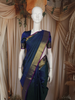 Peacock Blue Checked Zari Woven Design Pure Kanchipuram Silk Saree with Zari Border