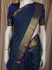 Peacock Blue Checked Zari Woven Design Pure Kanchipuram Silk Saree with Zari Border