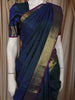 Peacock Blue Checked Zari Woven Design Pure Kanchipuram Silk Saree with Zari Border