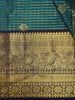 Peacock Blue Checked  and Peacock Zari Woven Design Pure Kanchipuram Silk Saree with Contrast Zari Border
