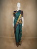 Peacock Blue Checked  and Peacock Zari Woven Design Pure Kanchipuram Silk Saree with Contrast Zari Border