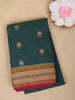Peacock Blue Circle Motif Design Cotton Saree With Contrast Border