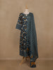 Peacock Blue Floral And Paisley Printed Cotton Salwar Suit With Dupatta