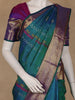 Peacock Blue Floral And Paisley Woven Pure Kanchipuram Silk Saree