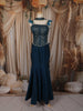 Peacock Blue Floral Beads and Zari Embroidered Design Semi Silk Mermaid Lehenga with Choker Dupatta