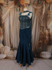 Peacock Blue Floral Beads and Zari Embroidered Design Semi Silk Mermaid Lehenga with Choker Dupatta
