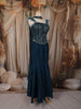 Peacock Blue Floral Beads and Zari Embroidered Design Semi Silk Mermaid Lehenga with Choker Dupatta
