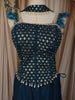 Peacock Blue Floral Beads and Zari Embroidered Design Semi Silk Mermaid Lehenga with Choker Dupatta