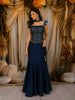 Peacock Blue Floral Beads and Zari Embroidered Design Semi Silk Mermaid Lehenga with Choker Dupatta