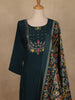 Peacock Blue Floral Design Cotton Salwar Suit with Dupatta - Diadem