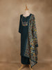 Peacock Blue Floral Design Cotton Salwar Suit with Dupatta - Diadem
