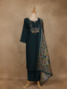 Peacock Blue Floral Design Cotton Salwar Suit with Dupatta - Diadem