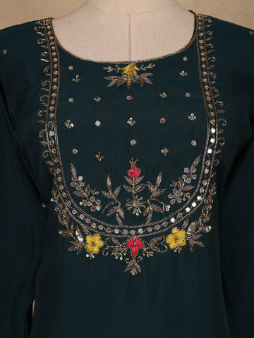 Peacock Blue Floral Design Cotton Salwar Suit with Dupatta - Diadem