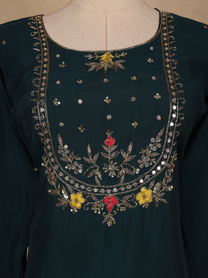 Peacock Blue Floral Design Cotton Salwar Suit with Dupatta - Diadem